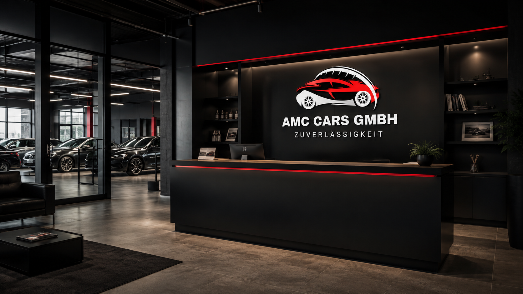 Empfangsbereich im AMC Cars Autohaus in Berlin